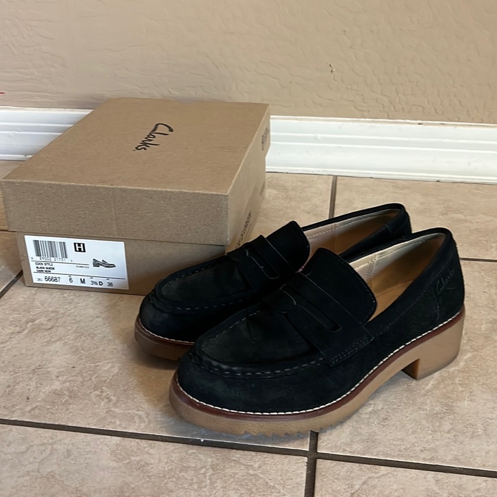 Clarks Suede Loafers, Size 6